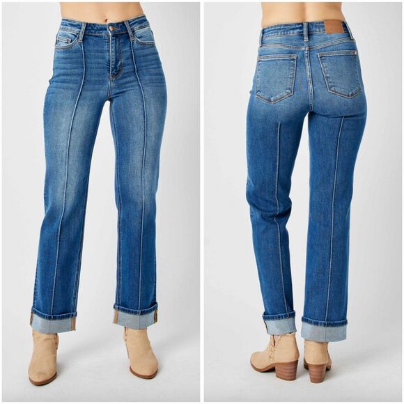 Judy Blue Front Seam Cuffed Straight Leg Jeans High Waist size 28 - Picture 1 of 9